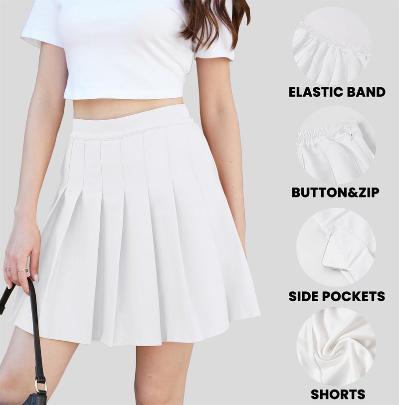 SANGTREE Girls' Pleated Skirt Cheerleader School Uniform Casual High Elastic Waist Flare Skorts Knee Length, White, 11-12 Years= Tag 160 - Image 5